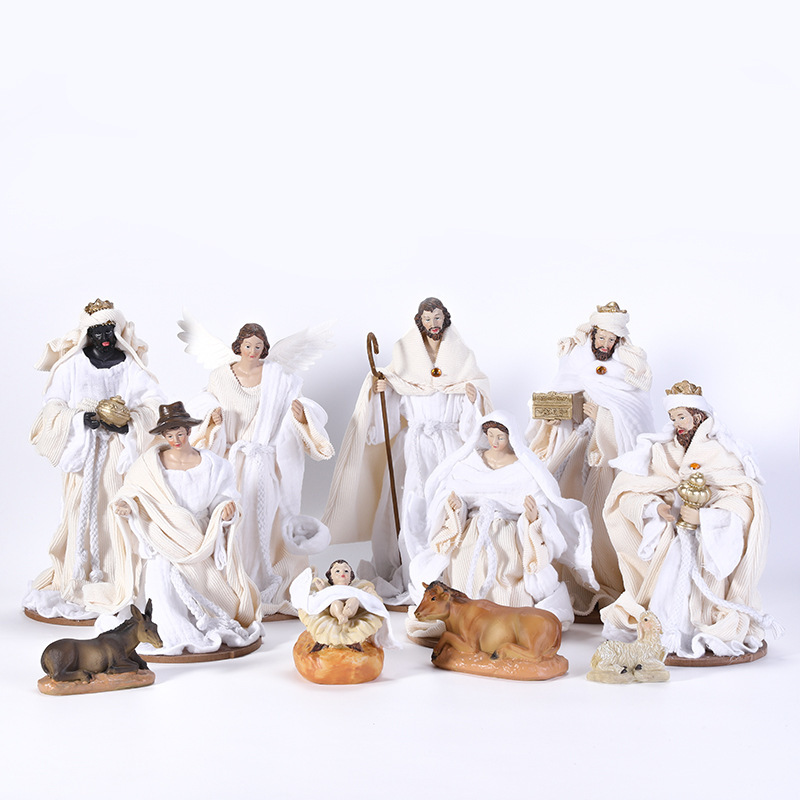 Regalos transfronterizos Navidad resina decoración tela pesebre set Santa Familia decoración de Navidad 40cm 11 piezas set