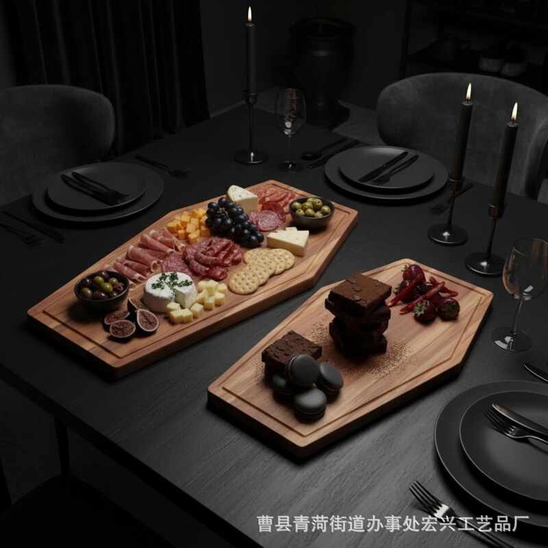 Coffin Tray Charcuterie Acacia Wood Platter Halloween Decoration Wooden Serving Tray Gothic Solid Wood Dinner Plate