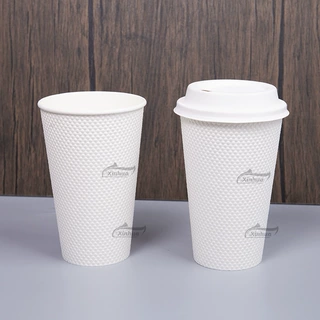 定制压纹纸杯 玉米颗粒一次性纸杯 paper cup隔热防烫双层咖啡杯