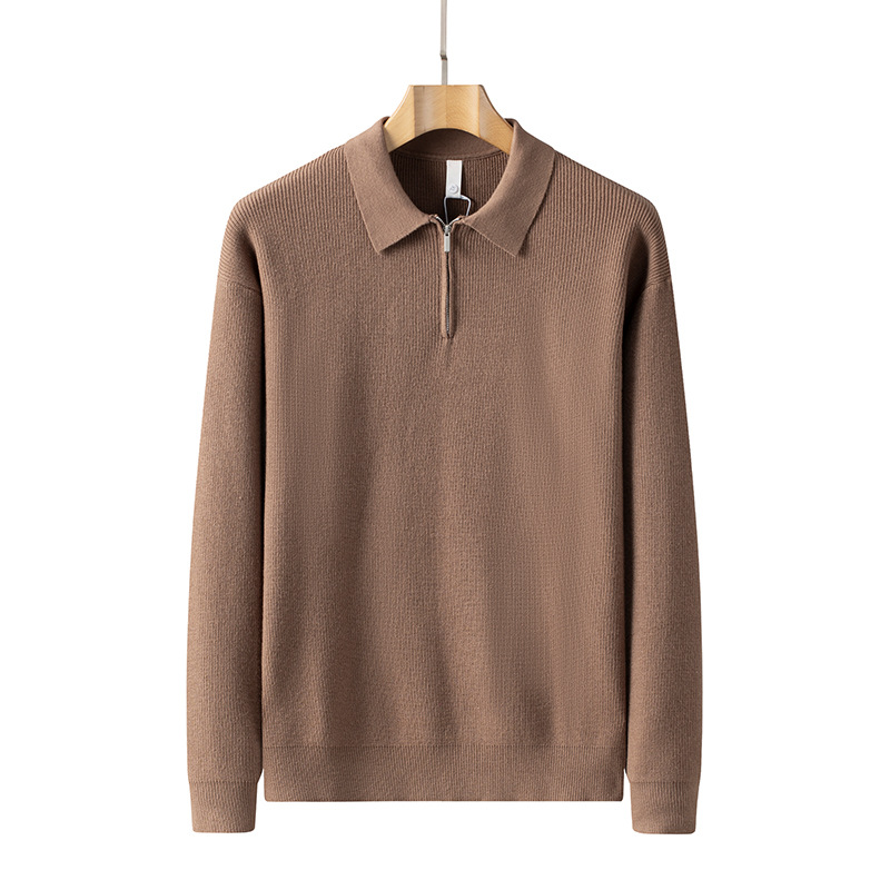Camiseta de punto de invierno de alta gama de cuello vertical casual cross-border chaqueta de hombre de cuello medio alto suéter de cremallera personalizado para hombres