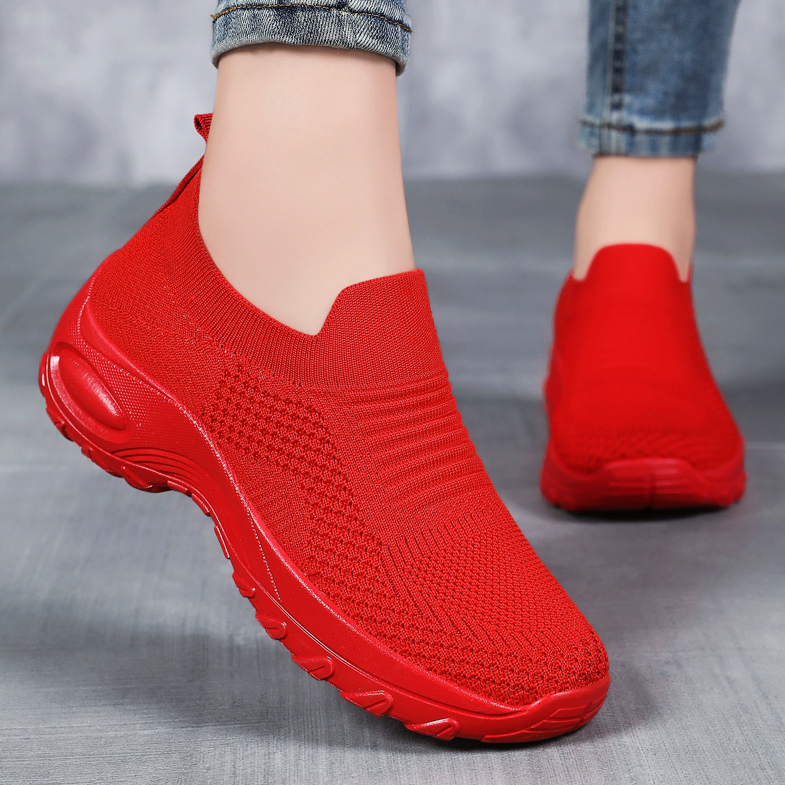 Женские модные осенние туфли из трикотажа, мягкая подошва, удобные для ног, повседневные туфли для ношения на каждый день, слипоны.