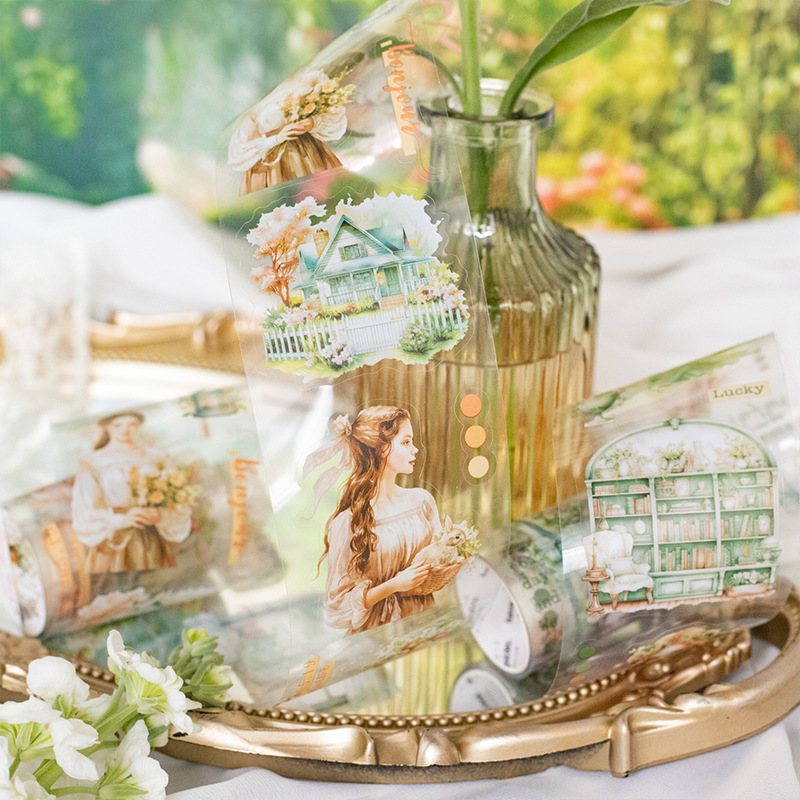 Un buen día PET cinta adhesiva de corte de troquel sueña con la serie victoriana cuentas de mano DIY cinta adhesiva de material decorativo
