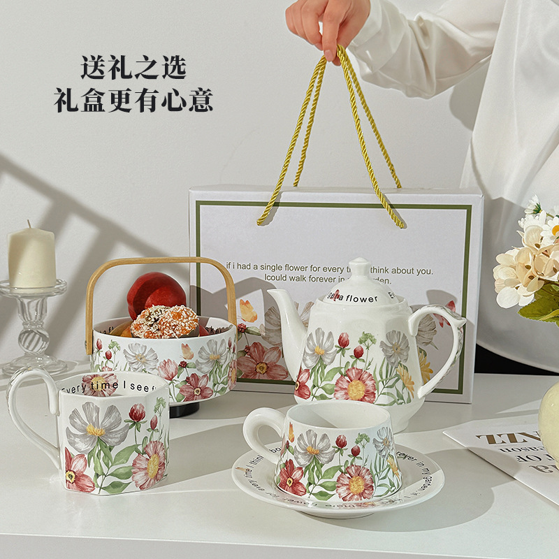 Inswind lujoso y elegante flor taza de café set plato taza de té de la tarde taza de latte de alto valor de la cerámica femenina