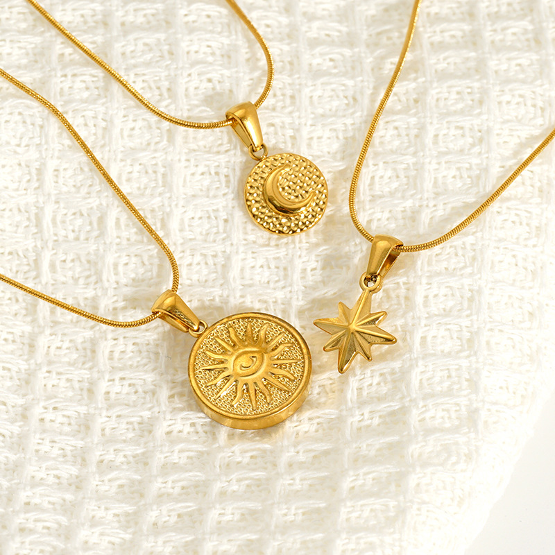 304 Stainless Steel Material Wholesale Jewelry IG Style Sun Star Moon 304 Stainless Steel 18K Gold Plated Plating Pendant Necklace Snake Chain