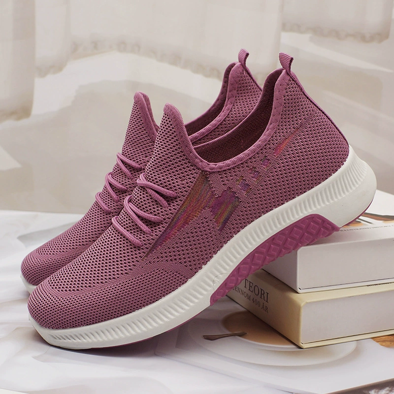 2023 Весенне-осенняя женская обувь Flying Woven Прогулочная обувь с дышащей мягкой подошвой Обувь для мам Повседневная обувь с низким верхом, женская обувь
