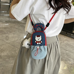 原创猫咪斜挎包牛仔笔袋ins风卡通高中学生单肩包可爱包包百搭包