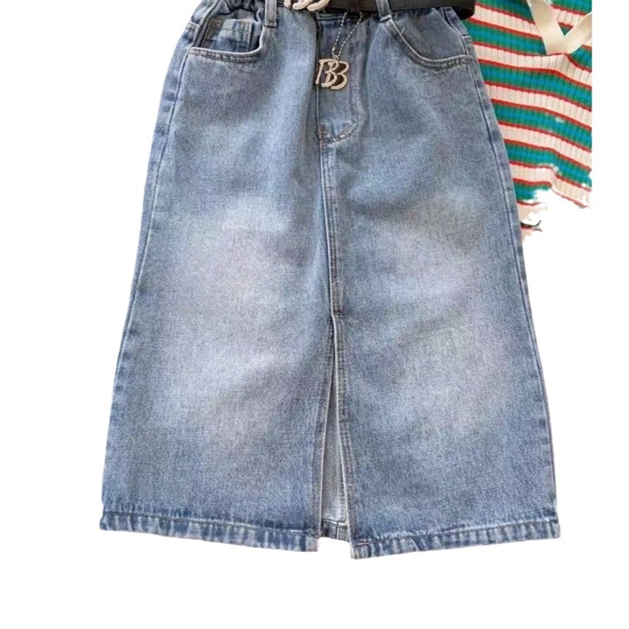 Ropa de niños 2025 nuevos productos de chicas extranjeras estilo coreano denim vestido infantil vestido de busto lindo in