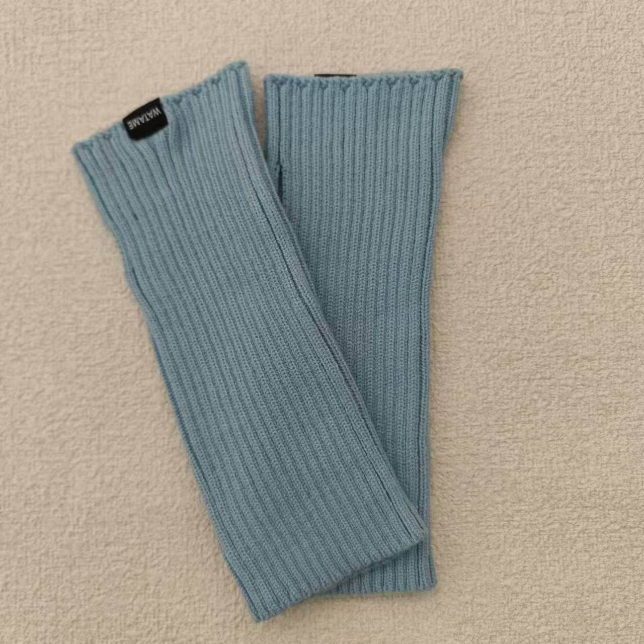 Mangas montadas al sol de imitación, medias mangas de lana de punto cálido, guantes de brazo de protección contra el frío de pantalla sin dedos elásticos de otoño e invierno para mujer