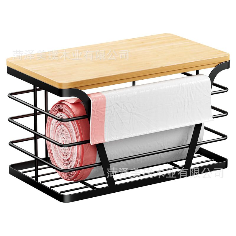 Cross-Border Kitchen Garbage Bag, Plastic Wrap, Pull-Out Basket, Bathroom Sanitary Napkin, Pull-Out Basket, Iron-Wood Combined Storage Basket