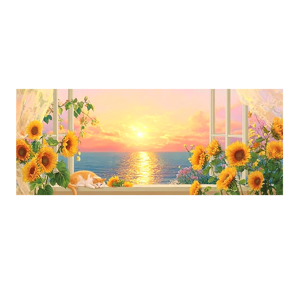 [Algodón importado] Mona Lisa Real bordado de ventana cálido sol moderno simple curado bordado de decoración de la sala de estar