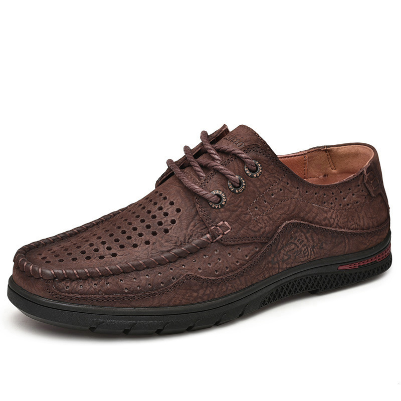 Zapatos de cuero para hombres 2025, nuevos zapatos de cuero transpirables de verano huecos de cuero para hombres, zapatos casuales de cuero de vaca de correa baja image 10