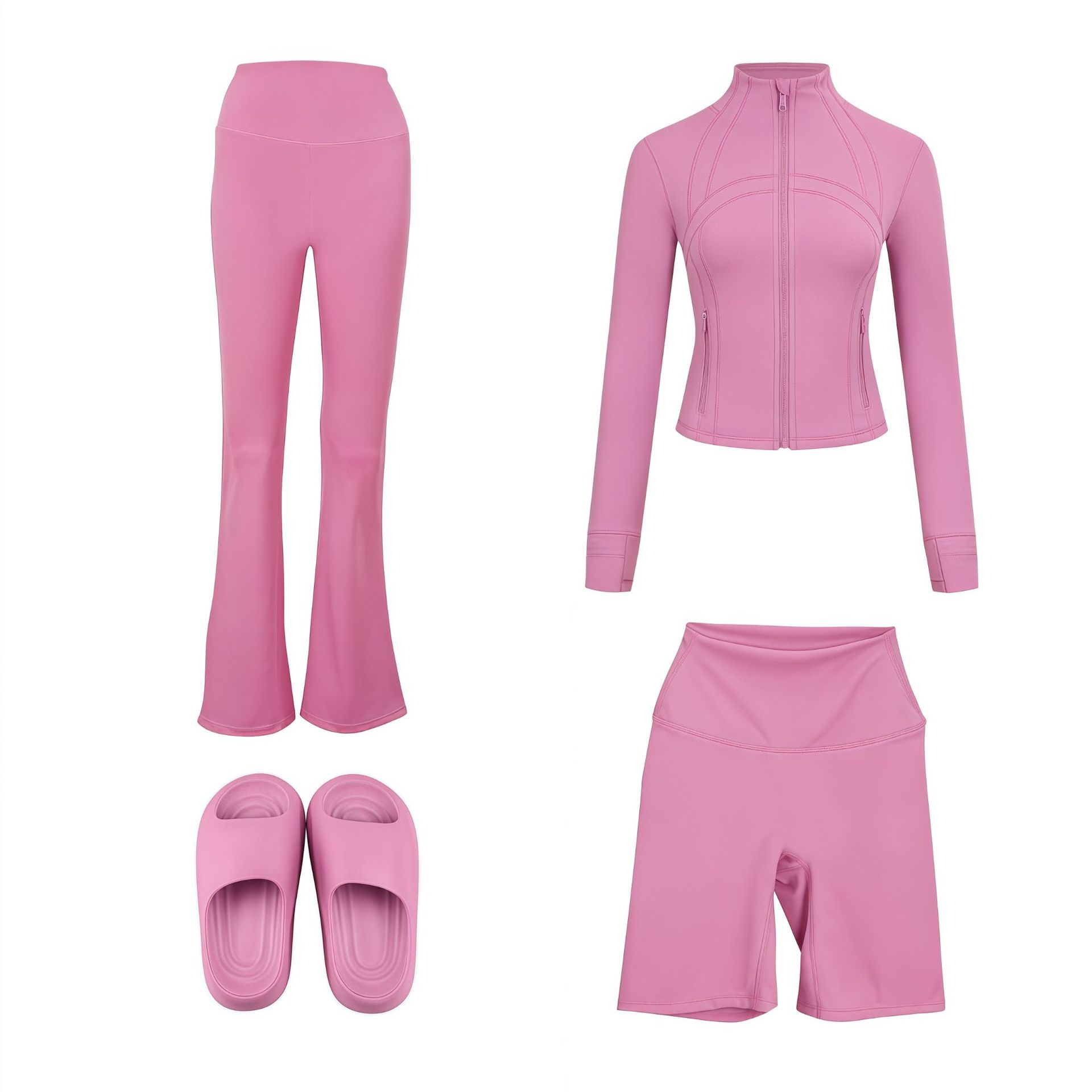 Women's 4-piece Activewear Set With Jacket, Pants, Shorts & Slides_voghion.com