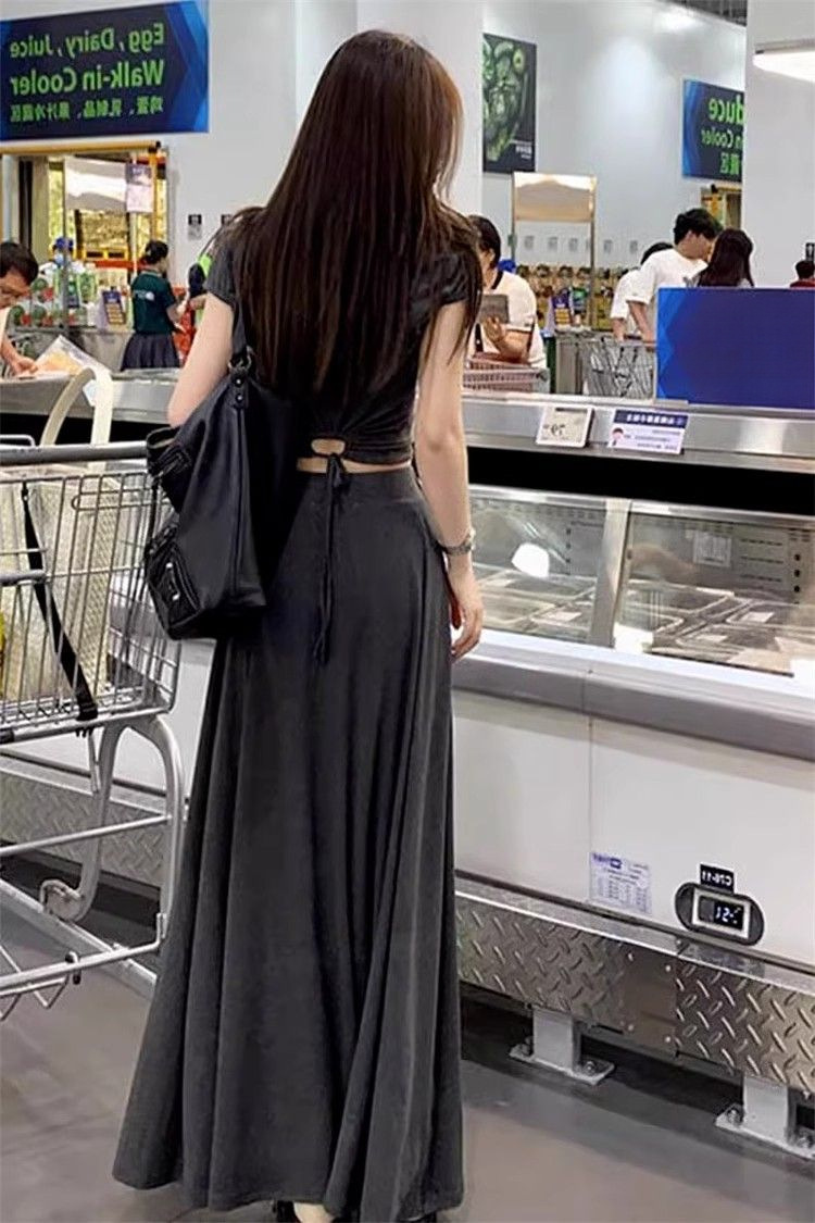 Đầm maxi nữ thắt eo phong cách Pháp mùa hè 2026, thiết kế ôm sát tôn dáng — đen/cổ điển gầy, B5-05=giá trị thông số Kd, (cài 2), Màu xám nhạt tươi chi tiết 6