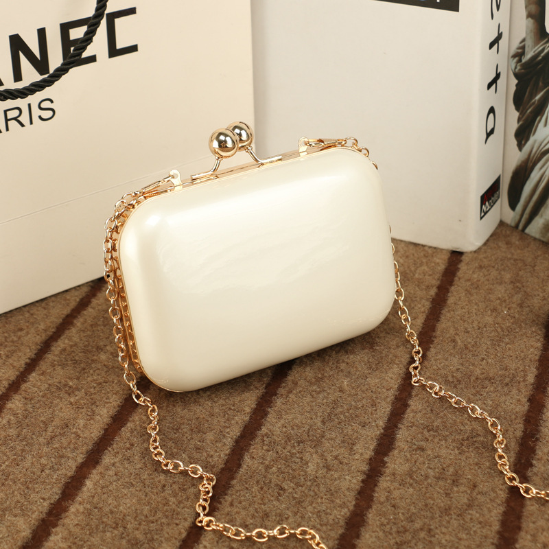 2024 New Arrival Evening Gown Clutch Bag Metal Pearlescent Glossy Handbag For Women Chain Box Mini Bag - Thumbnail 6