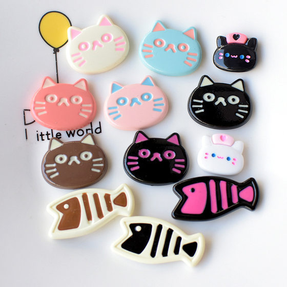 ins kitten eating fish accessories hair accessories mobile phone shell shoe flower diy accessories factory wholesale pj1252