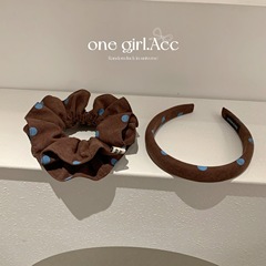 【蓝波点】早秋复古咖色系蓝波点大肠发圈新款韩系肠圈发箍发饰女