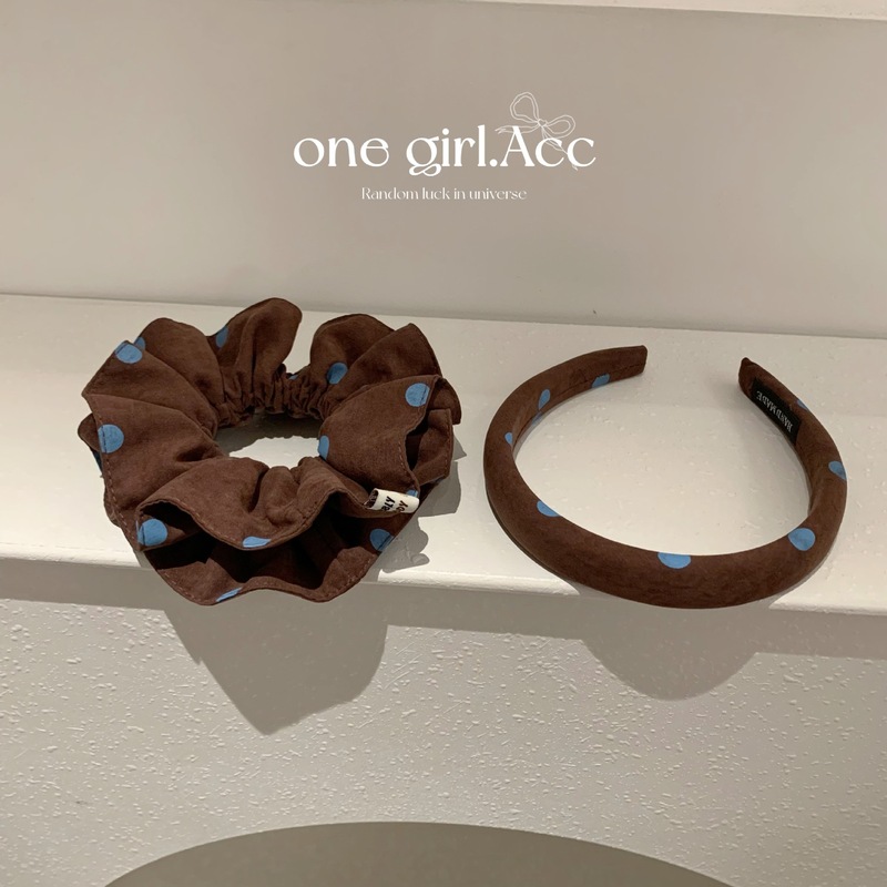 【蓝波点】早秋复古咖色系蓝波点大肠发圈新款韩系肠圈发箍发饰女|undefined
