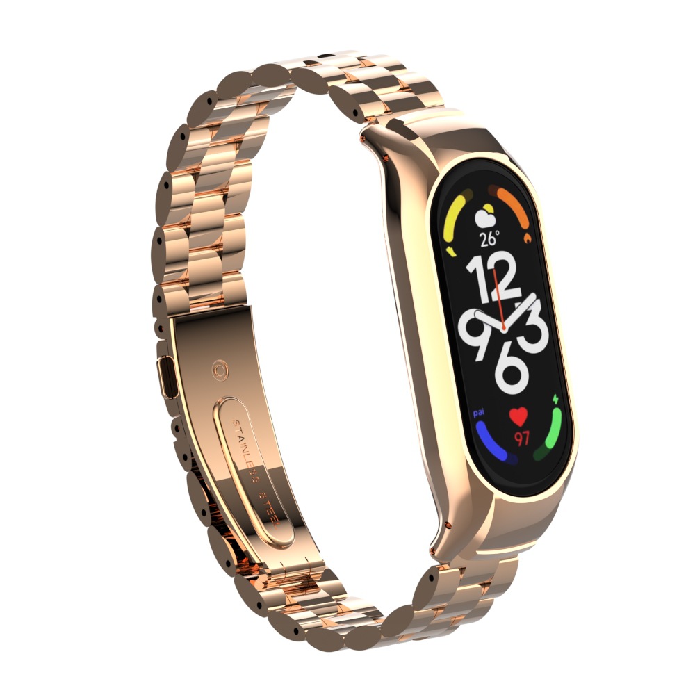 holdmi适用小米手环7金属表带 miband7 金属表框 实心三珠表带