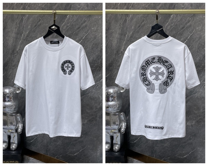 24クロスボーダートレンディブランドCh Crow*Horseshoe SanskritラウンドネックTシャツ半袖万能男女Tシャツスポット卸売|undefined