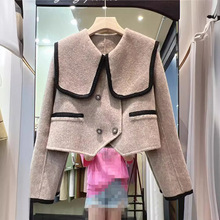 娃娃领双面羊绒大衣女短款设计感小众气质韩减龄小个子羊毛呢外套