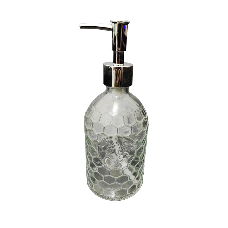 En stock botella de desinfectante de manos de vidrio de alivio 500ml botella de gel de ducha de champú de hotel de lujo ligero botella vacía de aspecto alto