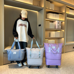 旅行包大容量雙層擴展便攜短途行李袋滾輪乾濕分離健身住宿收納包