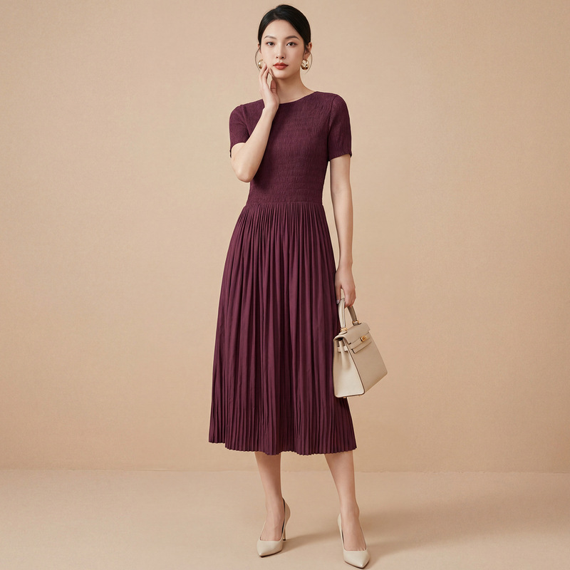 Miyake-Style Pleated Dress, Waist-Cinching Design, Slimming Effect, Breathable and Wrinkle-Free, New Summer Women's Clothing Wholesale