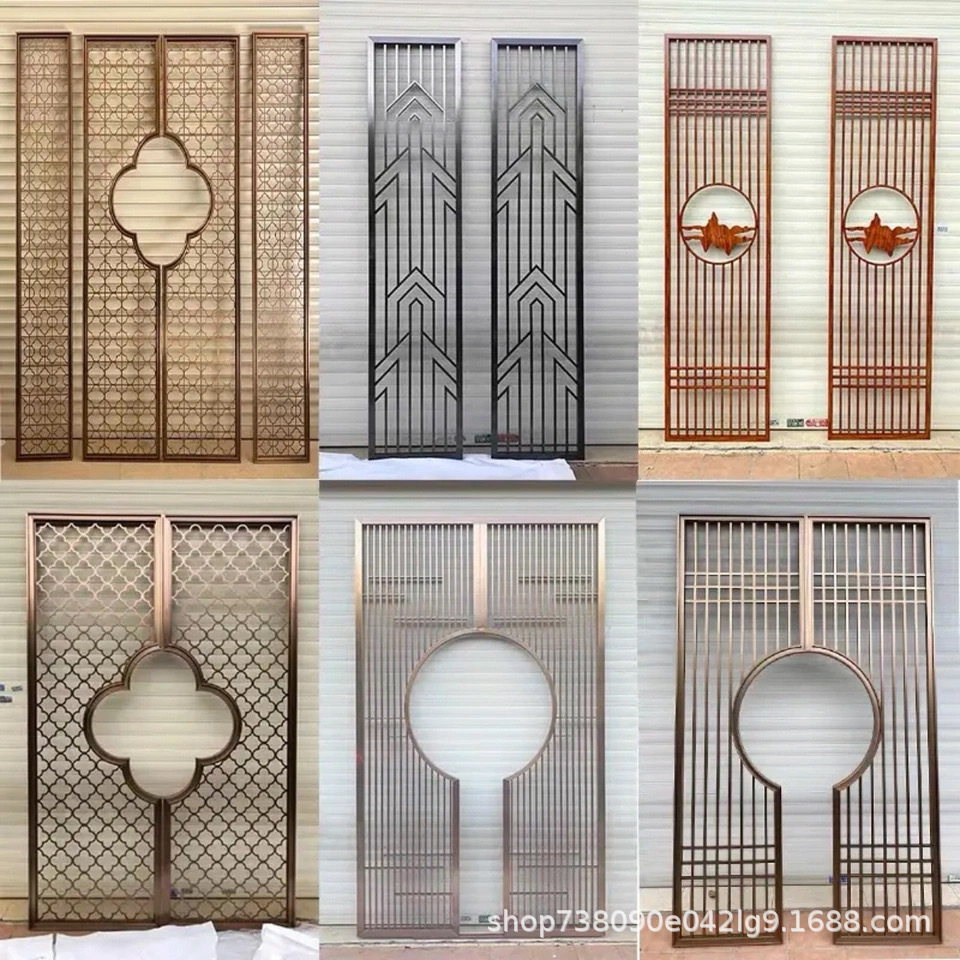 不锈钢激光切割镂空雕花屏风商用酒店写字楼装饰隔断黑色钛金制定