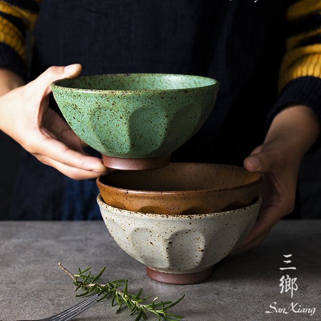 Handmade retro stoneware rice bowl horn bowl Bucket Bowl thickened Japanese tableware old-fashioned distressed soup noodle bowl household Handmade retro stoneware rice bowl horn bowl Bucket Bowl thickened Japanese tableware old-fashioned distressed soup noodle bowl household