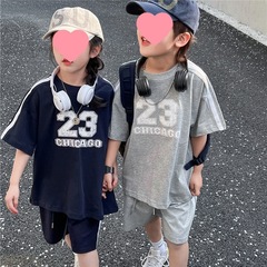 網紅女童韓版運動套裝中小童2024夏季新款洋氣時髦上衣短褲兩件套