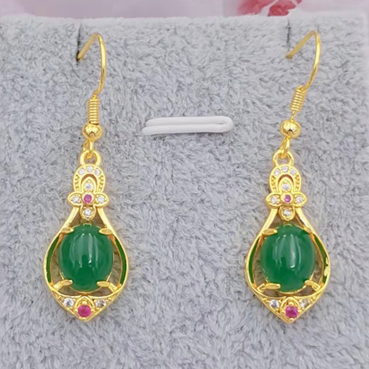 批发黄铜镀金微镶宝石耳坠电镀仿金首饰品民族风女士婚庆耳环耳饰|ms