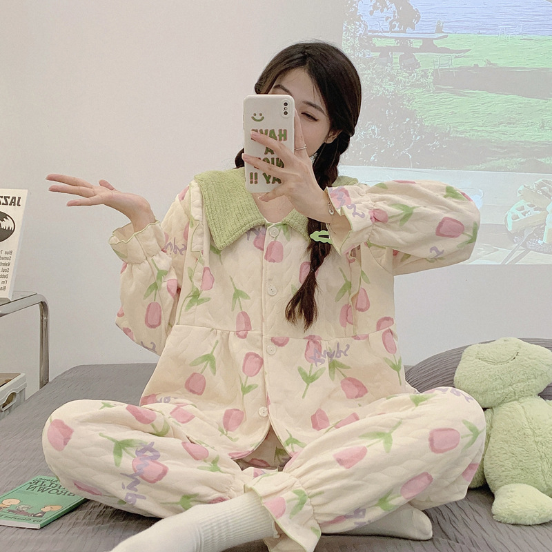 春秋季加厚空氣棉孕婦睡衣月子服產婦產前產後秋冬哺乳家居服套裝