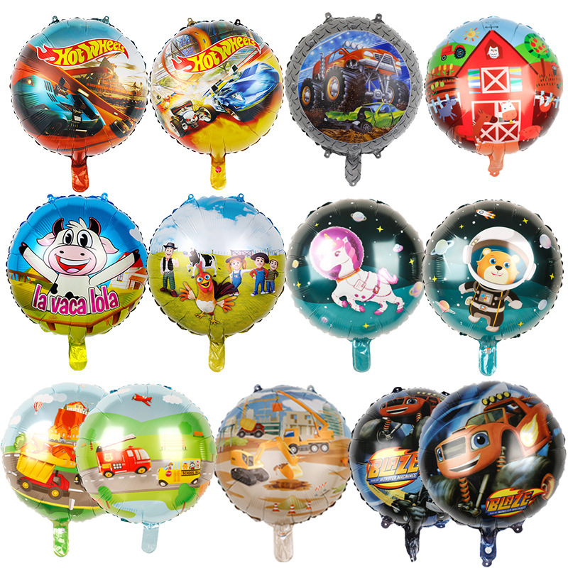 Wholesale 18 inch car aluminum film balloon happy farm pickup truck hot wheels excavator birthday party balloon