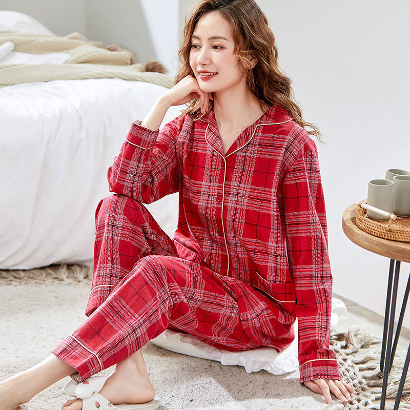 Nuevo 100% Pijama de algodón de las mujeres cardigan de manga larga de mediana edad más el tamaño de primavera y otoño día de desgaste en el hogar traje Delgado