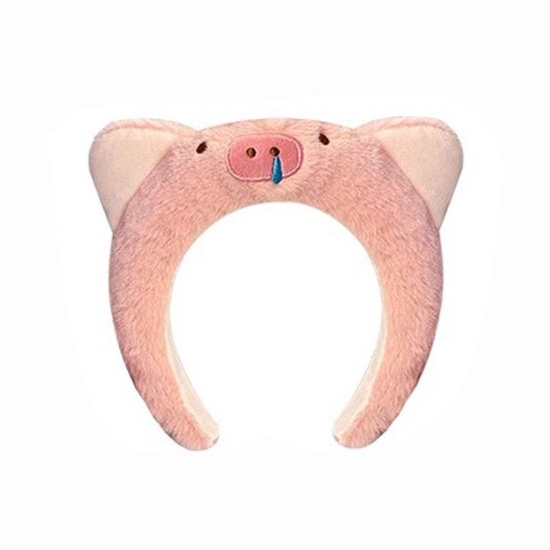 Piggy Huhu cute pink plush headband female face wash makeup pressure hair does not restrain headband hair bundle hair accessories autumn and winter_voghion.com