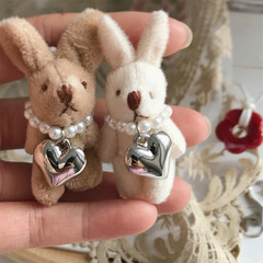 可愛復古韓國小兔子毛絨公仔愛心金屬朋克風di'y包包扣手機鏈掛件