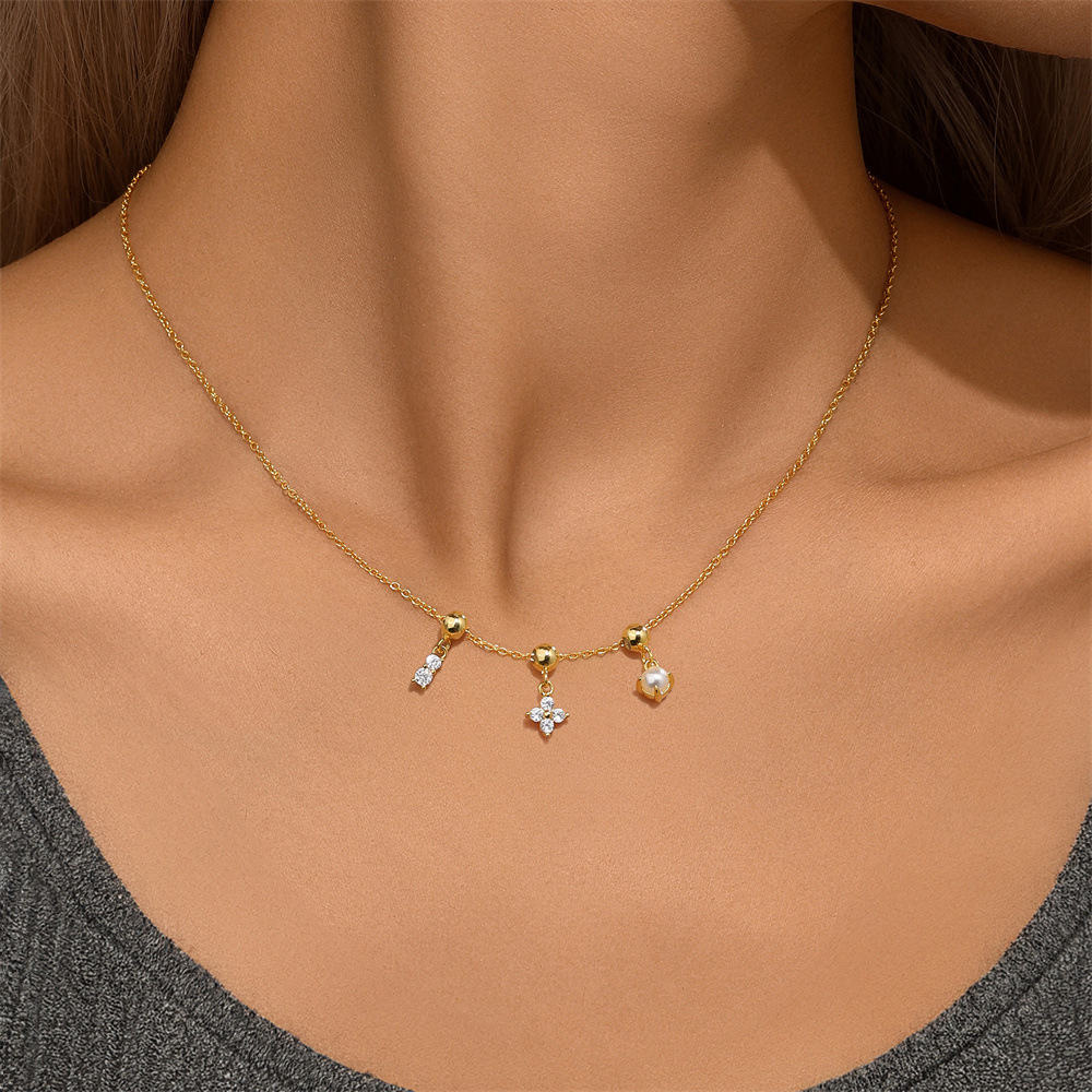 925 Sterling Silver Material 925 Sterling Silver Zircon Cable Chain Plating Geometric Multi Charms Necklace