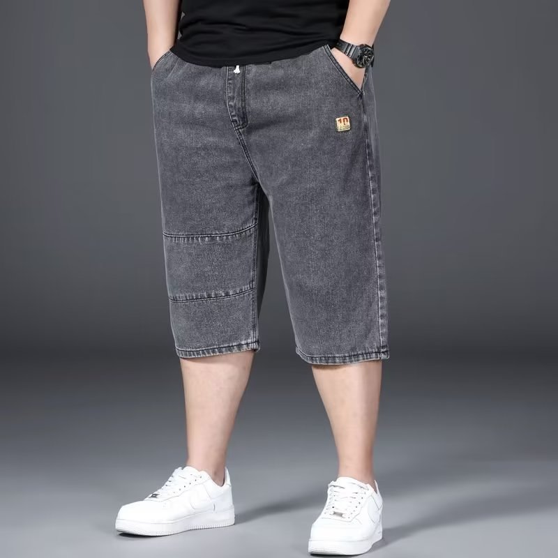 Men's Loose Plus-Size Denim Shorts, Large Size 7/8 Length, Trendy Versatile Summer Mid-Length Pants