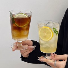 法式浪漫八角锤目纹高脚杯红酒香槟杯玻璃洋酒杯ins苏打水饮品杯