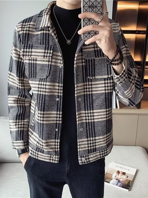 Abrigo de lana corto engrosado con algodón para hombres jóvenes otoño e invierno chaqueta de solapa delgada para hombres chaqueta de lana para hombres