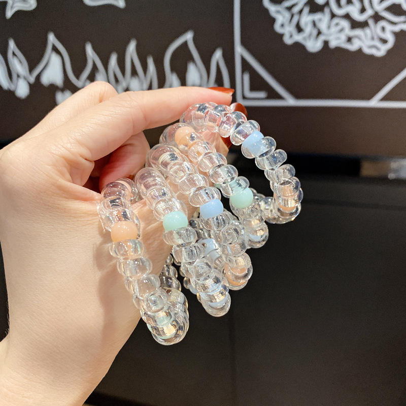 韩版电话线透明钉珠电话线发圈小清新少女扎头发手链两用发绳发饰|undefined