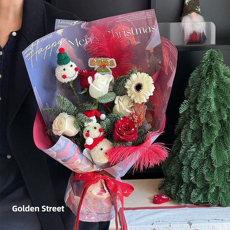 Brillante atmósfera navideña papel de embalaje de flores kraft diy regalo de mano ramo de flores flores floristas materiales de arte