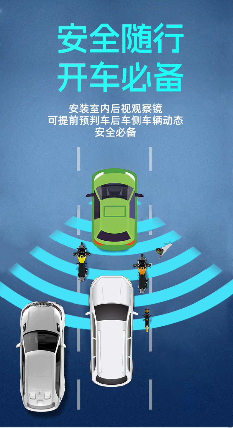 Car Interior Wide-View Rearview Mirror Suction Cup Type Electric Vehicle Tricycle Mobility Scooter Auxiliary Mirror Wide-Angle Mirror Universal