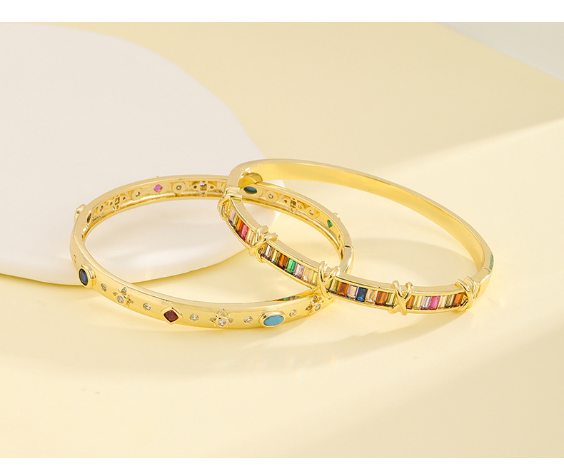 Fashion Square Gold Plated Brass Plating Inlay Zircon Bangle 1 Piece display picture 3