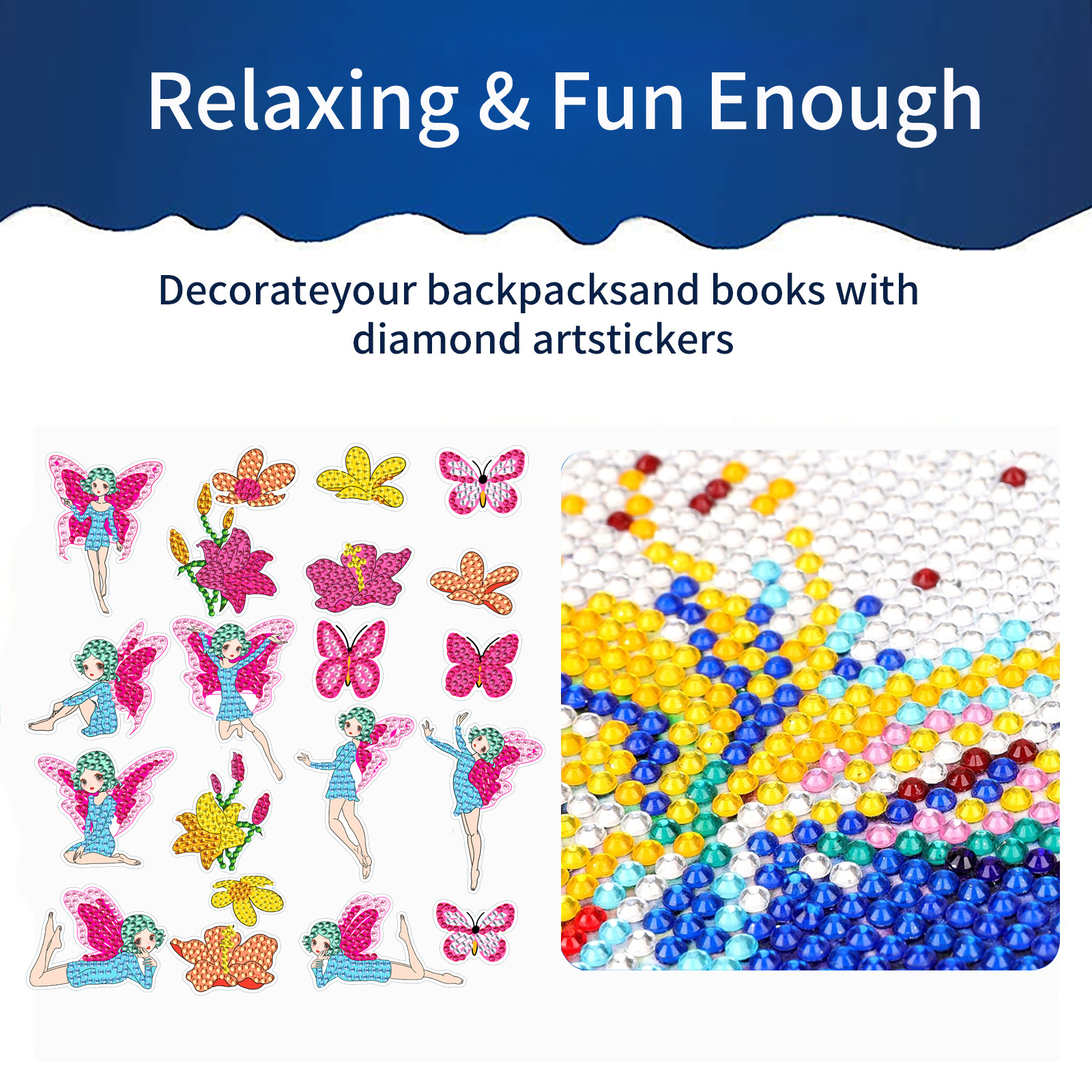 Venta caliente mariposa Hada diamante pintura pegatinas gratis DIY ladrillo pintura pegatinas hechas a mano dibujos animados cristal brillante diamante