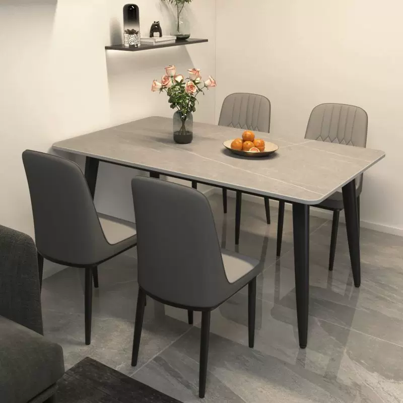 岩板餐桌椅组合家用小户型意式哑光加厚饭桌现代简约亮光吃饭桌子