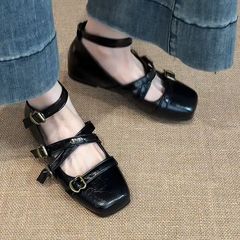 设计感法式复古女士方头浅口单鞋夏季时尚交叉绑带皮带扣玛丽珍鞋