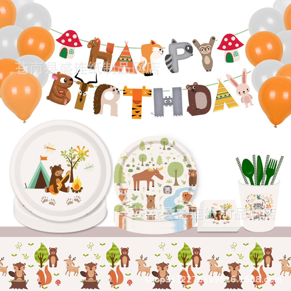 Animal del bosque tema pastel taza de papel borde de la torta Tarjeta de inserción fiesta de cumpleaños de los niños pastel de decoración de la taza Tarjeta de inserción