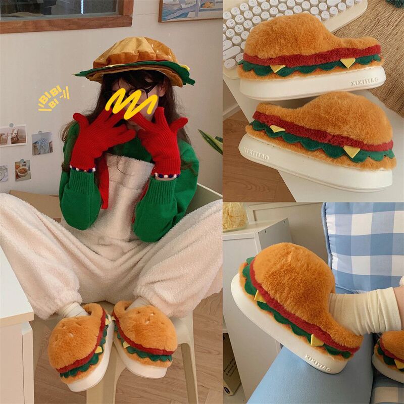 2025 New Autumn and Winter Fun Home Cotton Slippers for Couples, Cute Burgers, All-Inclusive Furry Shoes to Keep Men and Women Warm 2025 New Autumn and Winter Fun Home Cotton Slippers for Couples, Cute Burgers, All-Inclusive Furry Shoes to Keep Men and Women Warm