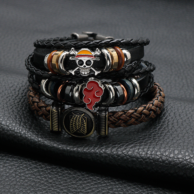 Cross-Border Hot-Selling Anime Peripheral Bracelets and Accessories: One Piece, Attack on Titan Woven Leather Bracelets, Interlocking Bracelets